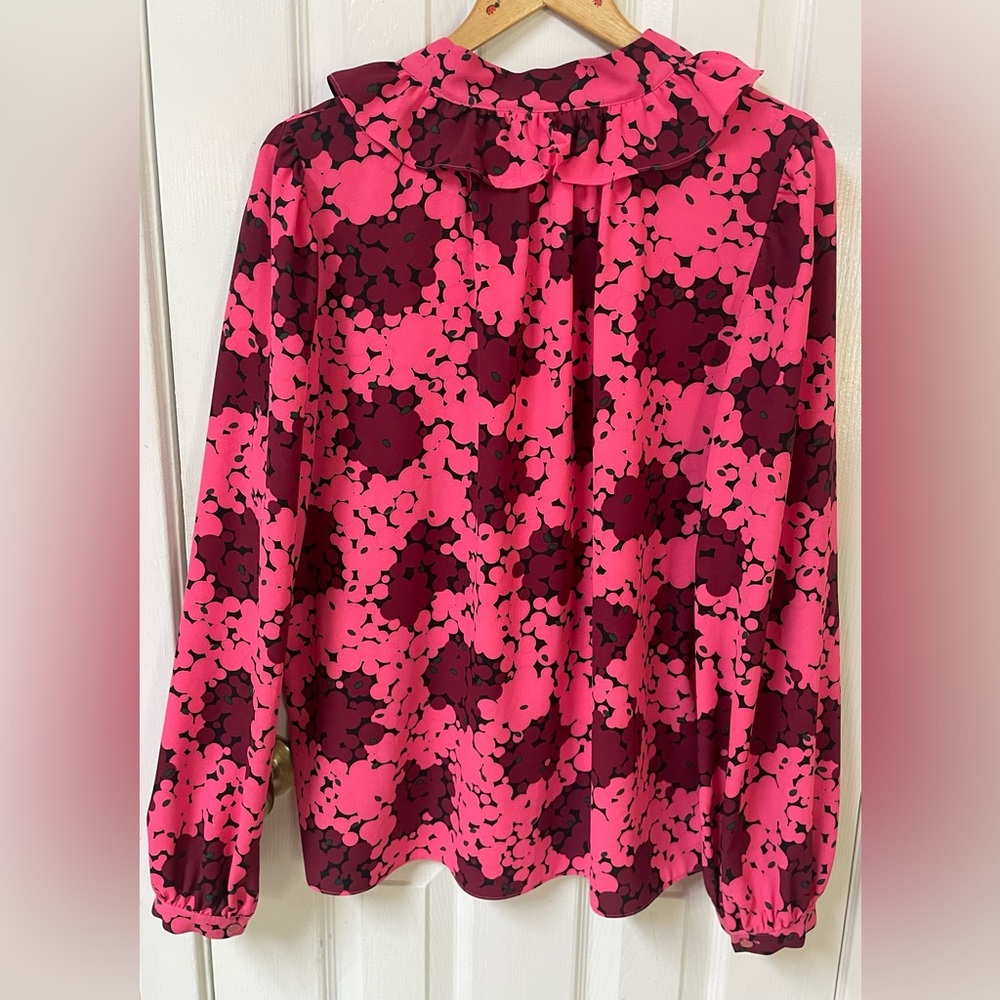 Kate Spade Blouse Top Women’s Large Bubble Dot Floral Tie Neck Pink Designer - Picture 3 of 10